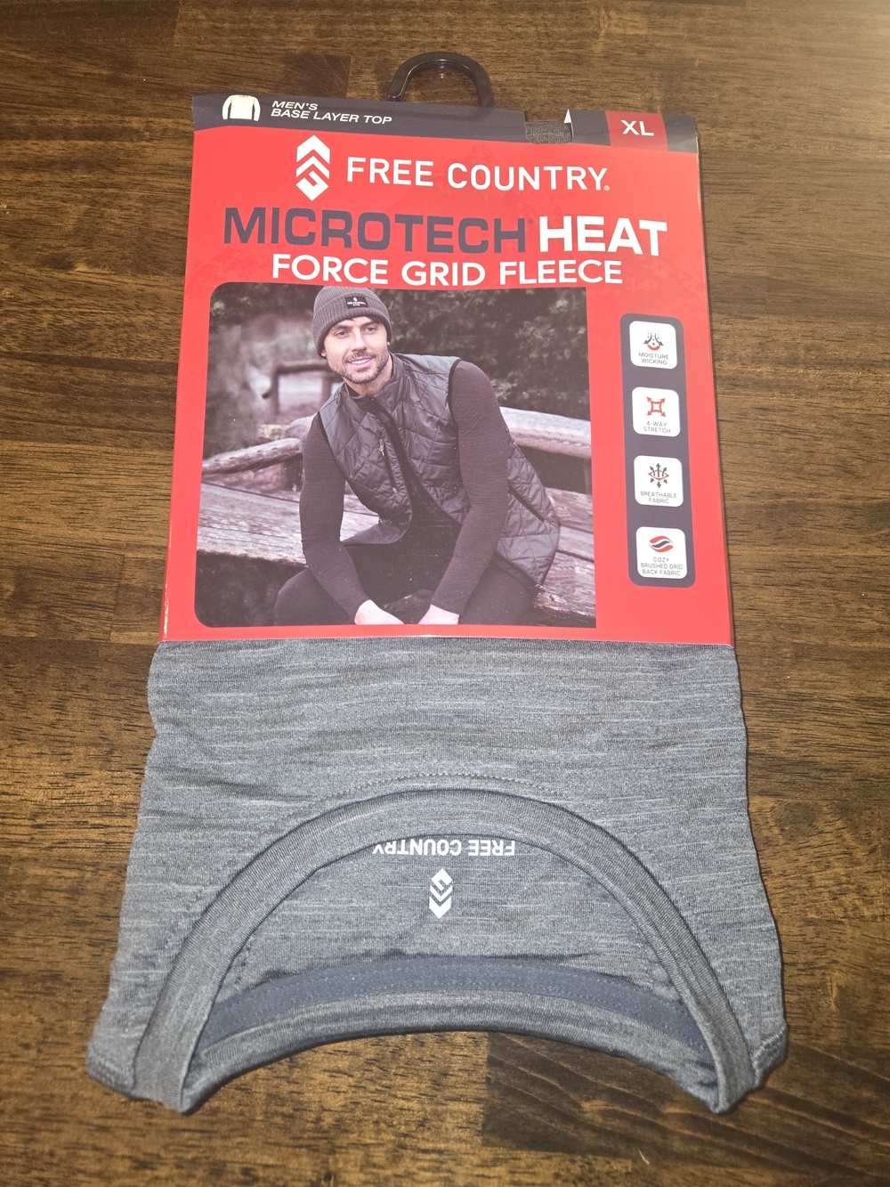 Free Country Men’s XL Microtech Heat Grey Base Layer Top. Force Grid Fleece New